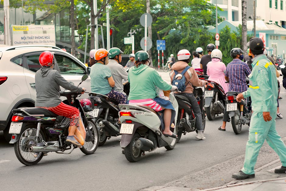 Urban street traffic with scooters