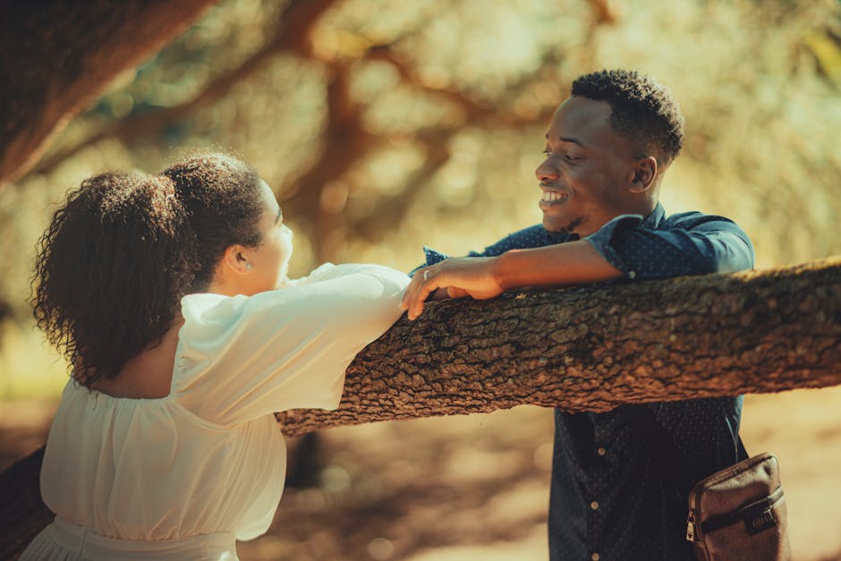 Couple sharing a candid moment outdoors